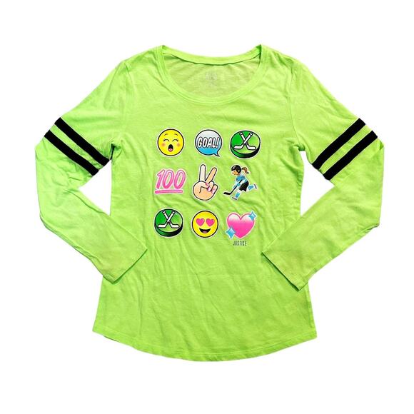 Justice Active Neon Green Emoji Long Sleeve T-Shirt Girls Size 12 - Picture 1 of 8